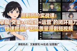 漫剧高阶实战课：掌握“文案+AI视频+运营”的闭环能力，快速批量产出高质量漫剧短视频