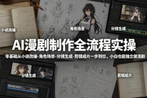 AI漫剧制作全流程实操，零基础从小说改编-角色场景-分镜生成-剪辑成片一步到位，小白也能独立做漫剧