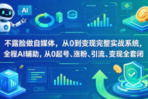 不露脸做自媒体，从0到变现完整实战系统，全程AI辅助，从0起号、涨粉、引流、变现全套闭环