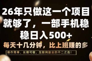 26年只做这一个项目，一部手机，每天十几分钟，轻松日入500+