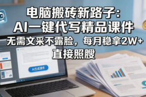 电脑搬砖新路子：AI一键代写精品课件，无需文采不露脸，每月稳拿2W+，直接照搬
