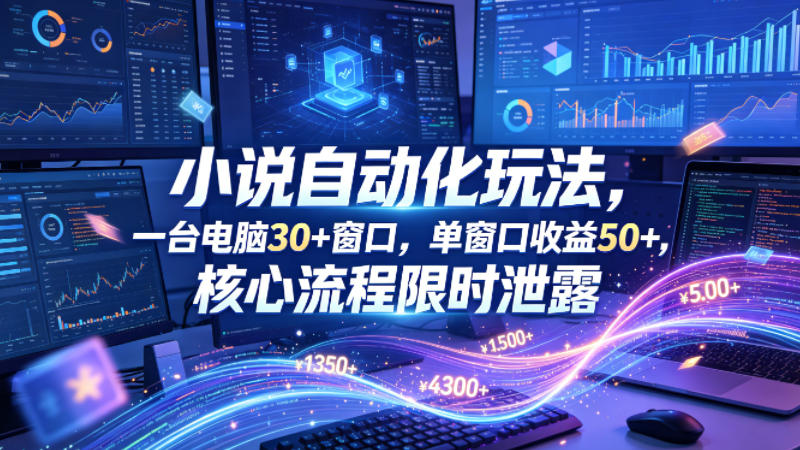 小说挂G自动化玩法，一台电脑30+窗口，单窗口收益50+，核心流程限时泄露【揭秘】