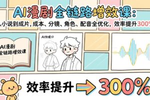 AI漫剧全链路增效课：从小说到成片，成本、分镜、角色、配音全优化，效率提升300%