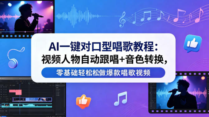 AI一键对口型唱歌教程：视频人物自动跟唱+音色转换，零基础轻松做爆款唱歌视频
