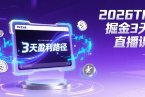 2026TK掘金直播课，起号涨粉+直播带货+商单变现+3天打通盈利路径，月入过万美金