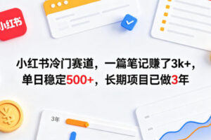 小红书冷门赛道，一篇笔记賺了3k+，单日稳定500+，长期项目已做3年【揭秘】