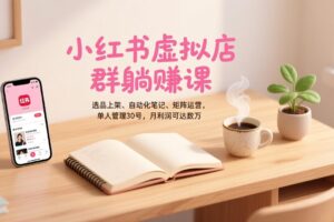 小红书虚拟店群躺赚课，选品上架、自动化笔记、矩阵运营，单人管理30号，月利润可达数万