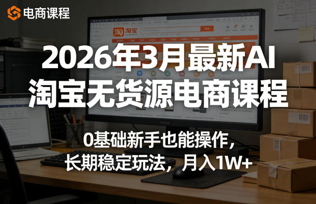 2026年3月最新AI淘宝无货源电商课程,0基础新手也能操作,长期稳定玩法,月入1W+(更新0410)