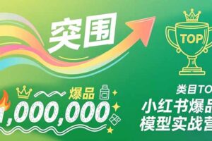 小红书爆品模型实战营，从新品突围到成为类目TOP，可复制路径，打造多个营收百万级爆品