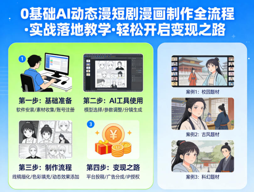0基础AI动态漫短剧漫画制作全流程,实战落地教学,轻松开启变现之路