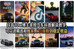 抖音10w博主亲授汽车科普解说教学，可以进精选和独家，从0涨粉到稳定收益(详细视频课程+1T素材)