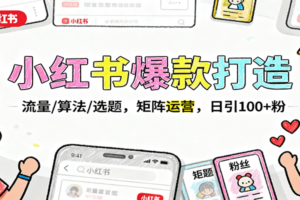 小红书爆款打造：流量/算法/选题，矩阵运营，日引100+粉