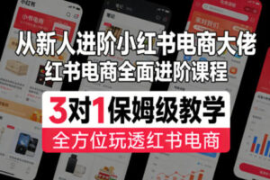 从新人进阶小红书电商大佬，红书电商全面进阶课程，3对1保姆级教学，全方位玩透红书电商