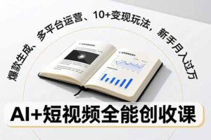 AI+短视频全能创收课，爆款生成、多平台运营、10+变现玩法，新手月入过万