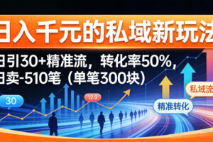 日入千米的私域新玩法：日引30＋精准流，转化率50%，日卖5-10笔(单笔300米)