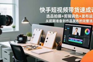 快手短视频带货速成课，选品拍摄+剪辑调色+发布运营，从前期准备到作品发布的完整流程