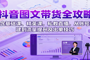 抖音图文带货全攻略：含基础课、精英课，私教直播，从账号搭建到流量提升及出单技巧