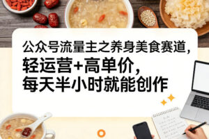 公众号流量主之养身美食赛道，轻运营+高单价，每天半小时就能创作