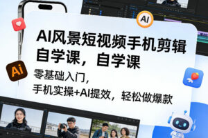 AI风景短视频手机剪辑自学课，零基础入门，手机实操+AI提效，轻松做爆款