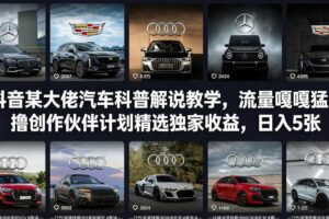 抖音某大佬汽车科普解说教学，流量嘎嘎猛，撸创作伙伴计划精选独家收益，日入5张+(更新0316)
