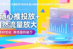 抖音千川全域起号9月玩法 随心推投放+自然流量放大+素材优化 单场盈利破万