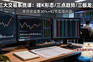 三大交易系统课：裸K形态/三点趋势/三板体系，单月收益率30%+92节实操内容