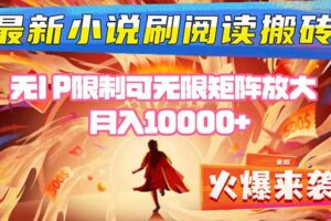 小说阅读搬砖单机每天收益200-400+ 无IP限制可无限矩阵放大 —