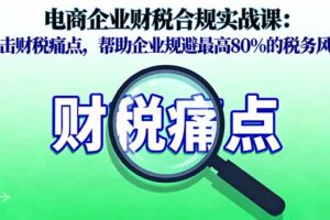 电商企业财税合规实战课，直击财税痛点，帮助企业规避最高80%的税务风险