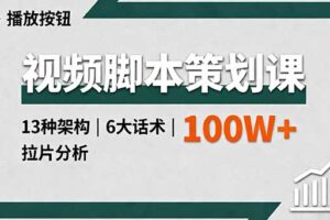 视频脚本策划课，13种架构、6大话术、拉片分析，单条播放百万+