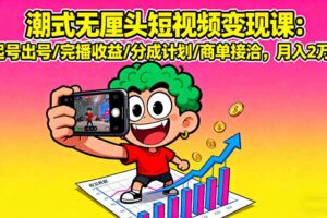 潮式无厘头短视频变现课：起号出号/完播收益/分成计划/商单接洽，月入2万+