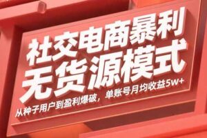 社交电商暴利无货源模式：从种子用户到盈利爆破，单账号月均收益5w+