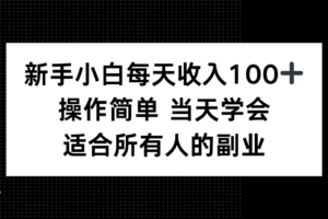 新手小白每天收入100+，操作简单 当天学会 ，适合所有人的副业