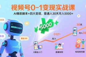 视频号0-1变现实战课：AI爆款脚本+四大变现，普通人30天月入5000+
