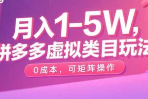 月入1-5W，拼多多虚拟类目玩法，0成本，可矩阵操作