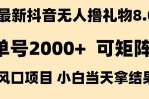 抖音无人撸礼物8.0玩法 全新风口 见效果快 全无人 单号当天产出2000+