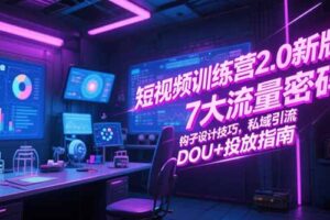 短视频训练营2.0新版，7大流量密码/钩子设计技巧/私域引流/DOU+投放指南