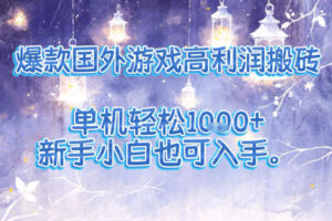 爆款国外游戏高利润搬砖项目，单机轻松1k+，新手小白也可入手【揭秘】