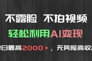 不露脸，不拍视频，轻松利用AI变现，单日最高2000＋，无风险高利润