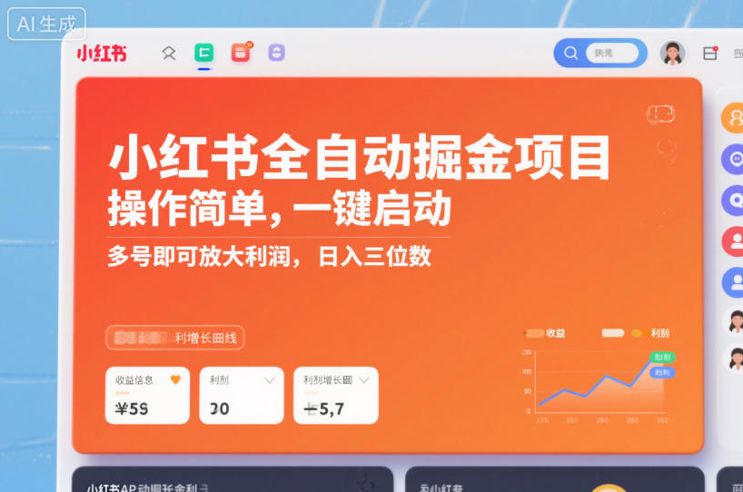 小红书全自动掘金项目，操作简单，一键启动，多号即可放大利润，日入三位数【揭秘】