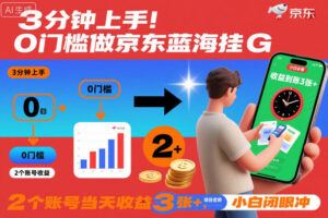 3分钟上手！0门槛做京东蓝海全自动掘金，2个账号当天收益3张+，小白闭眼冲【揭秘】