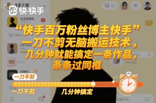 快手百万粉丝博主快手一刀不剪无脑搬运技术，几分钟就能搞定一条作品，条条过同框