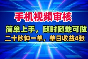 手机视频审核，随时随地可做，二十秒钟一单，单日收益4张+【揭秘】