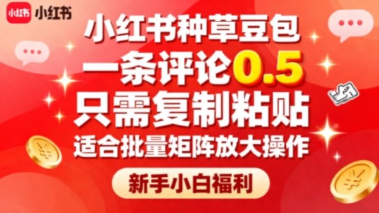 小红书种草豆包，一条评论0.5，只需复制粘贴，适合批量矩阵放大操作，新手小白福利
