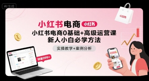 小红书电商0基础+高级运营课，新人小白必学方法，实操教学+案例分析