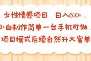 女性情感项目 小白制作简单一台手机可做 项目模式后续自然升大客单 日入6张