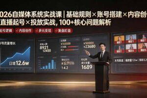 2026自媒体系统实战课｜基础规则×账号搭建×内容创作×直播起号×投放实战，100+核心问题解析
