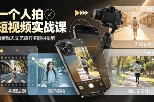 一个人拍短视频实战课：情绪励志文艺旅行多题材×五大景别×黄金构图×八大运镜，从拍摄到成片高效创作