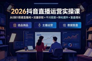 2026抖音直播运营实操课：从0到1搭建直播间×流量获取×千川投放×转化提升×复盘增长，系统掌握完整闭环