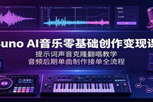 Suno AI音乐零基础创作变现课:提示词声音克隆翻唱教学,音频后期单曲制作接单全流程