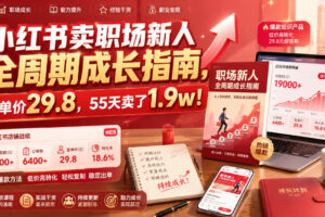 小红书卖职场新人全周期成长指南，客单价29.8，55天卖了1.9w！